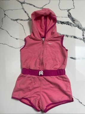 Nike Pink Hooded Sleeveless Romper with Contrast Trim